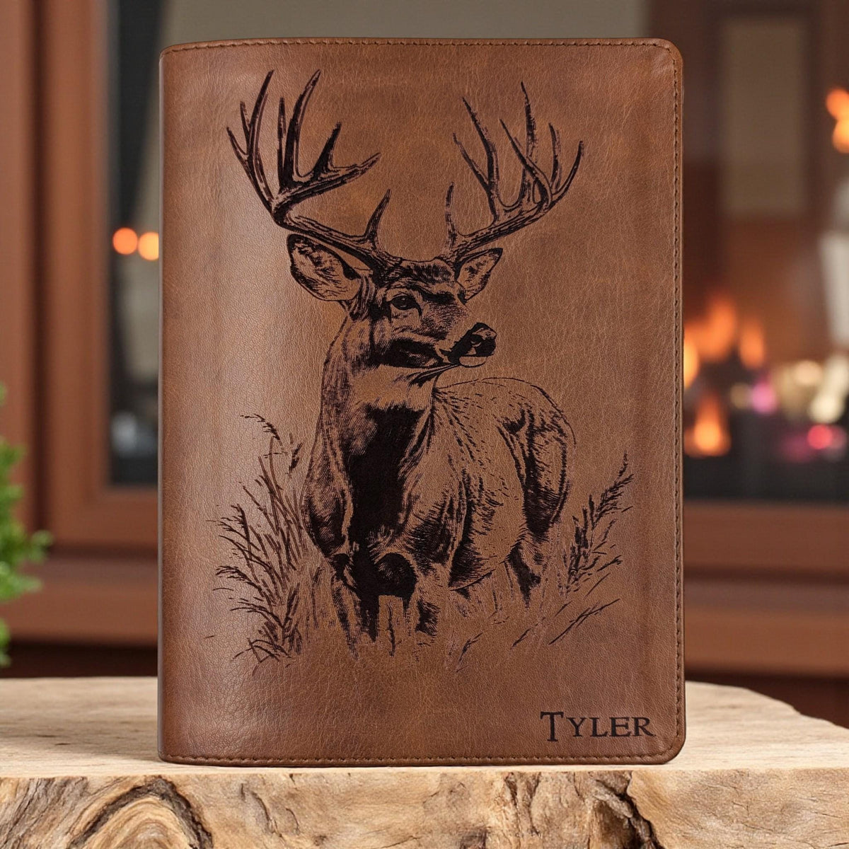 Personalized CSB He Reads Truth Bible: Engraved Buck Deer, Brown Leatherlike, Wide Margin