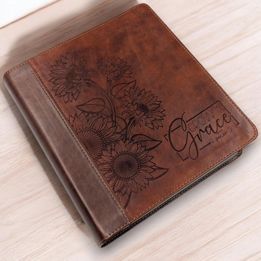 Personalized ESV Journal Study Bible: Engraved Sunflower and Grow in Grace, Lined Wide Margins