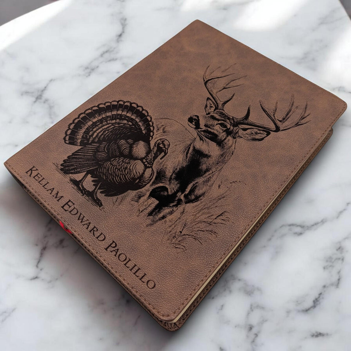 Personalized KJV Bible: Engraved Deer and Turkey, Wide Margin, Brown