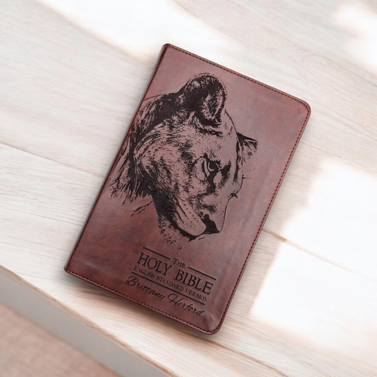 Personalized ESV Bible Large Print: Engraved Lioness and Holy Bible