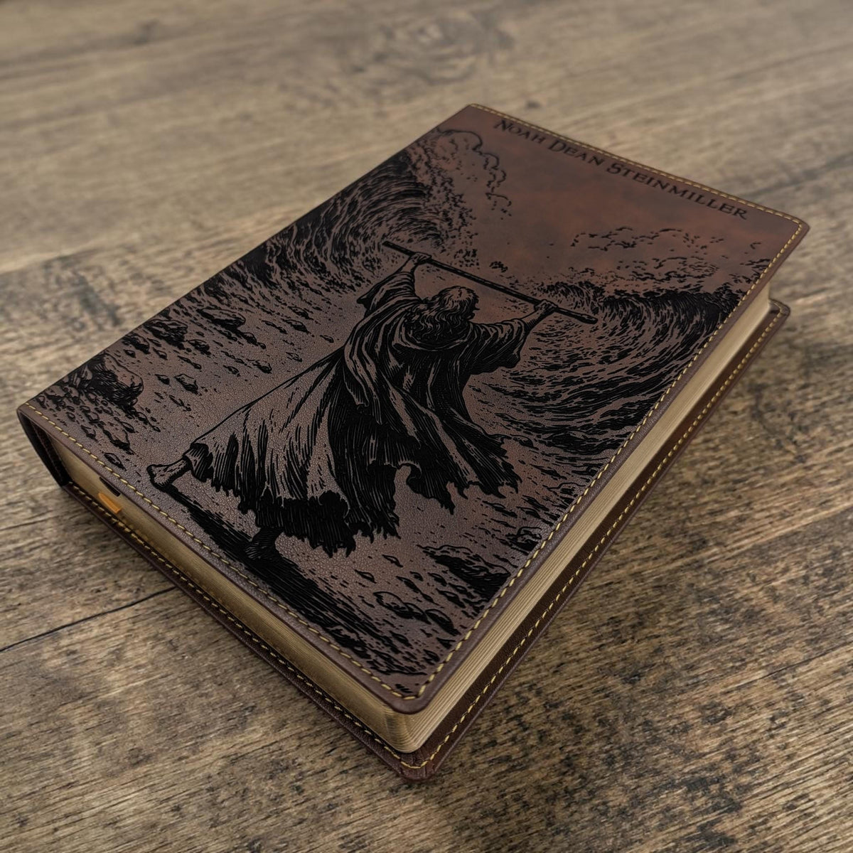 Personalized NKJV Bible with References: Engraved Moses & Parting of Red Sea, Wide Margins