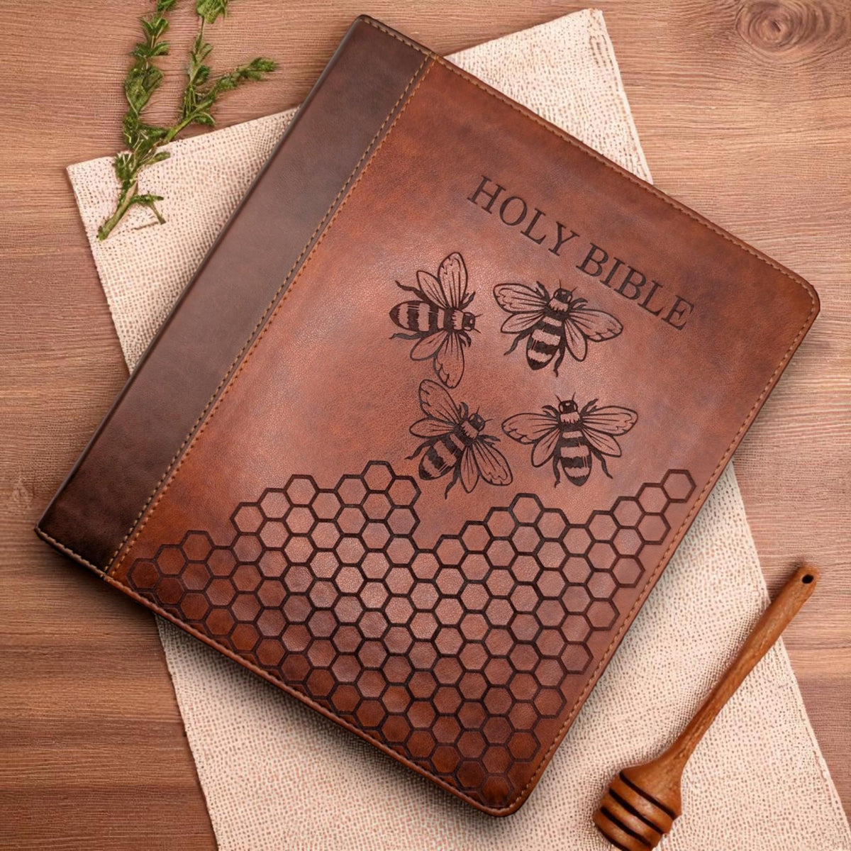 Personalized ESV Journal Study Bible: Engraved Bee and Honeycomb Design, Lined Wide Margins