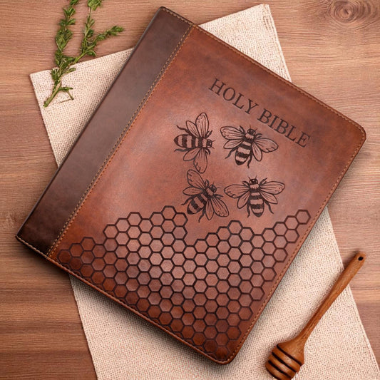 Personalized ESV Journal Study Bible: Engraved Bee and Honeycomb Design, Lined Wide Margins