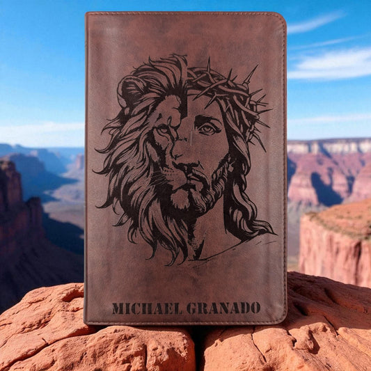 Personalized ESV Bible Large Print: Engraved Half Lion and Jesus