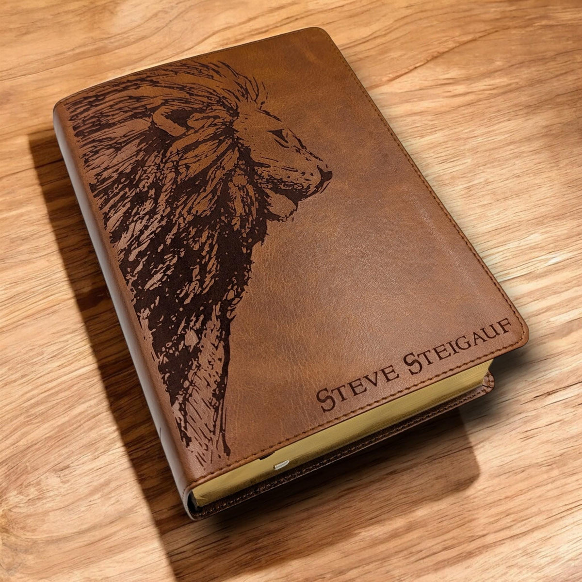 Personalized CSB He Reads Truth Bible: Engraved Lion & Crown, Brown Leatherlike, Wide Margin