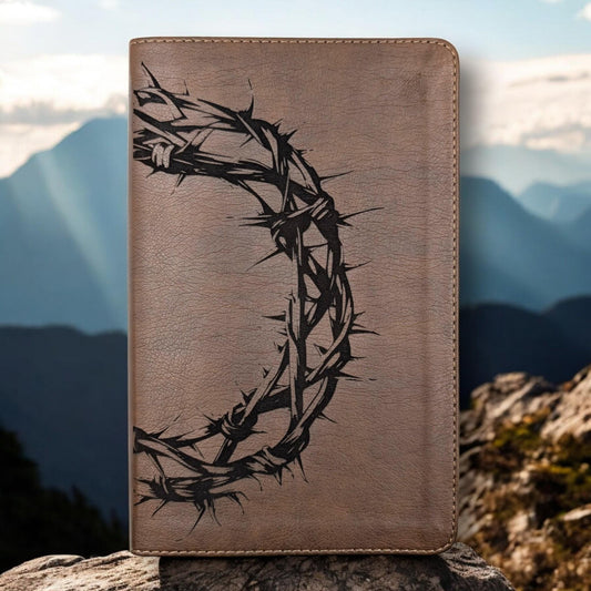 Personalized NLT Thinline Reference Bible: Engraved Crown of Thorns, Rustic Brown Leatherlike