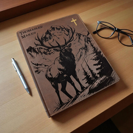 Personalized NIV Journal Bible: Engraved Elk and Custom Name, Lined Wide Margins