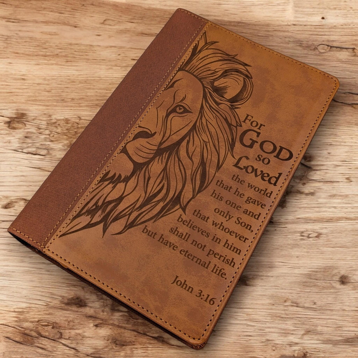 Personalized NIV Bible Large Print: Engraved Lion and John 3-16 Verse, Brown Leatherlike