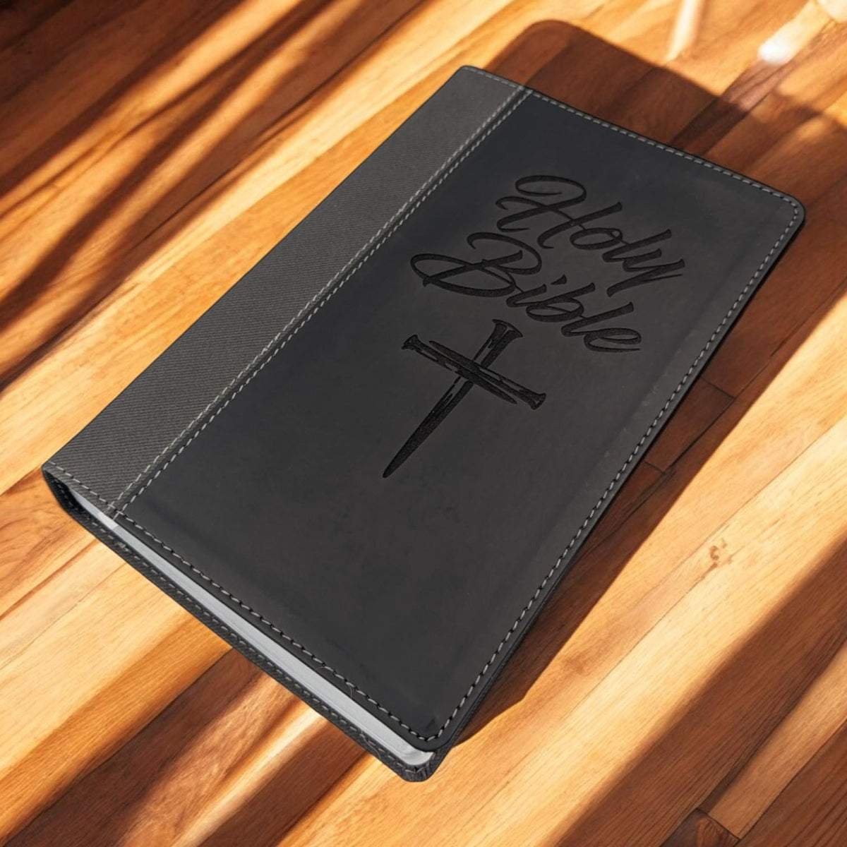 Personalized NIV Bible Large Print: Engraved Cross of Nails, Black Leatherlike