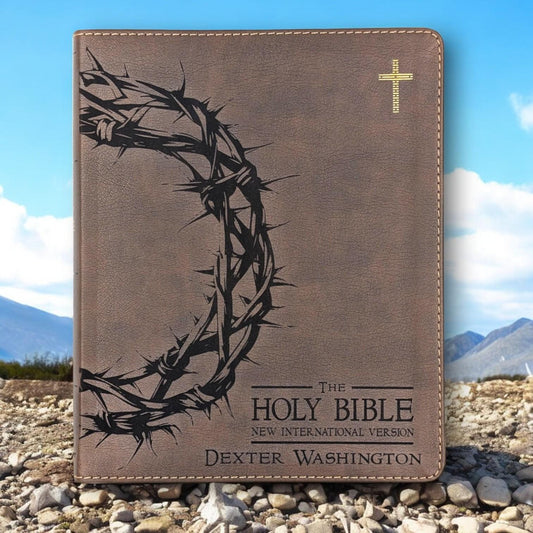 Personalized NIV Journal Bible: Engraved Crown of Thorns, Lined Wide Margins