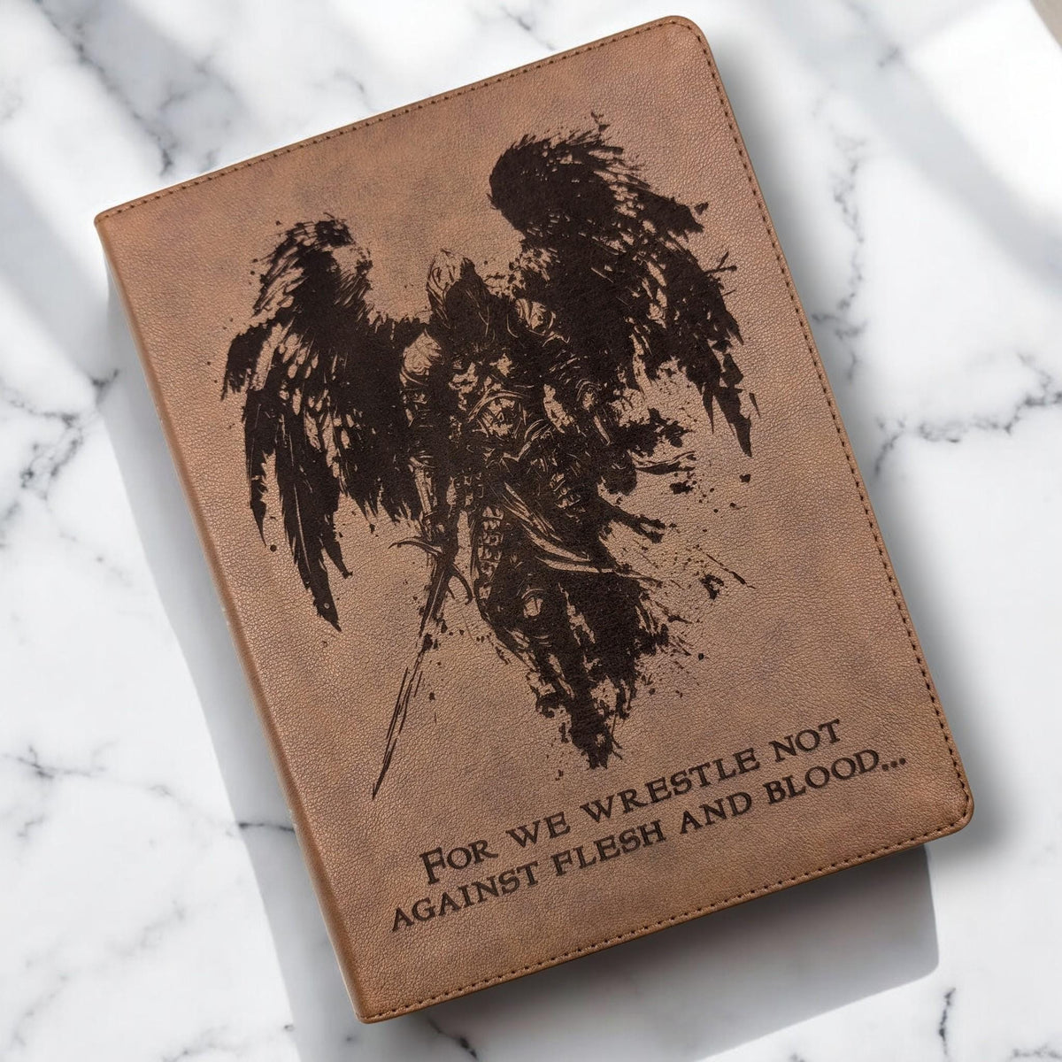 Personalized KJV Bible: Engraved Michael the Archangel, Wide Margin, Brown Leatherlike