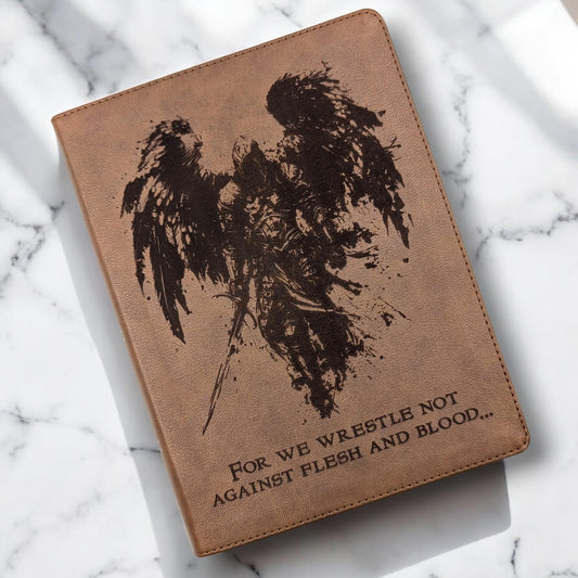 Personalized KJV Bible: Engraved Michael the Archangel, Wide Margin, Brown Leatherlike