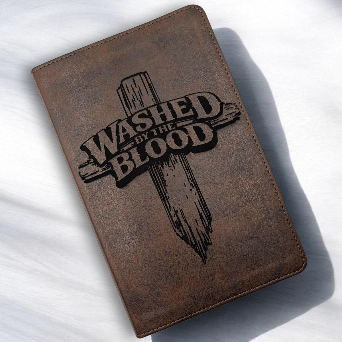 Personalized NLT Thinline Reference Bible: Engraved Washed By The Blood Cross Design, Rustic Brown Cover