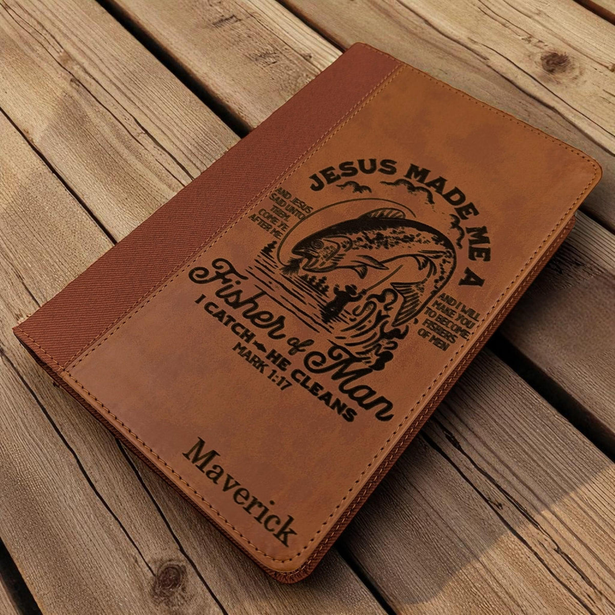 Personalized NIV Bible Large Print (Brown): Fisher of Men Engraving, Optional Thumb Index