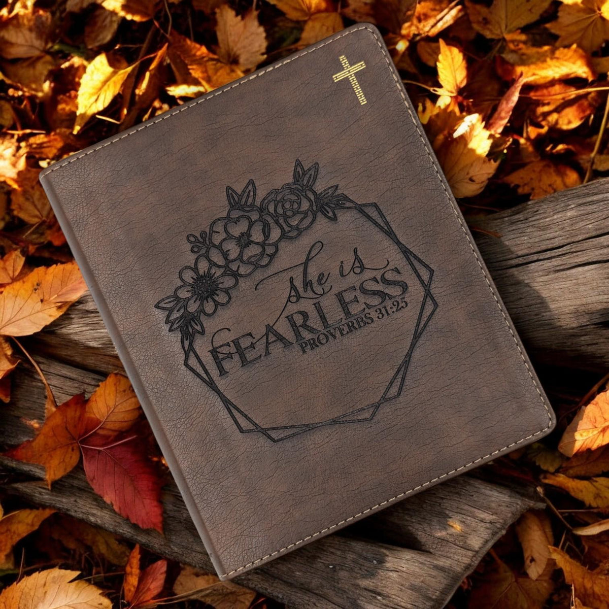 Personalized NIV Journal Bible for Women: She is Fearless Floral Engraved, Lined Wide Margins