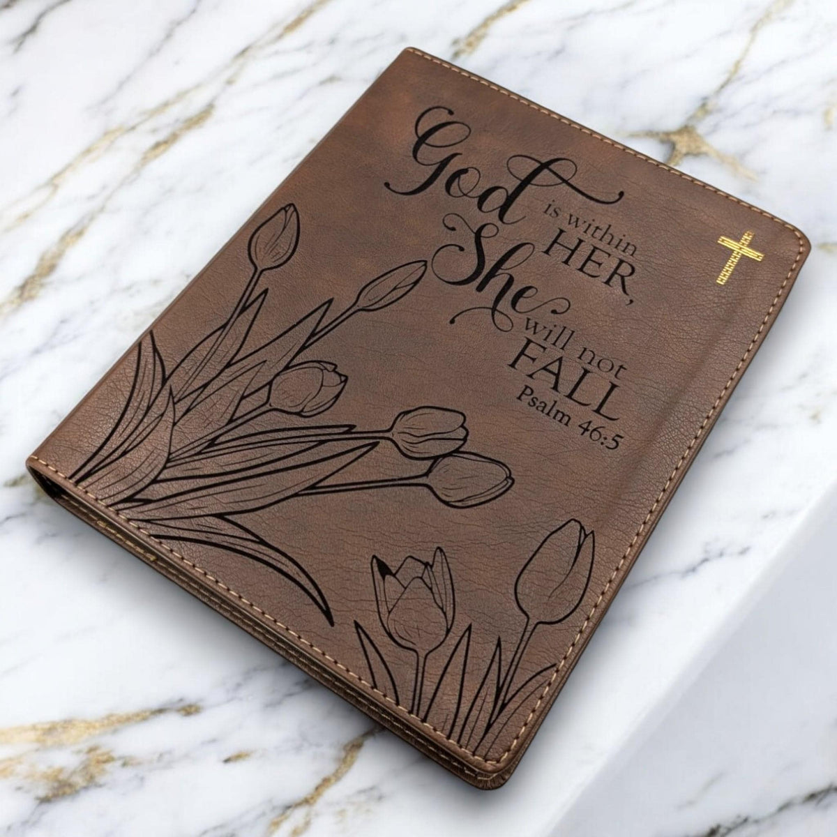 Personalized NIV Journal Bible: Tulip Flowers and Psalm 46-5 Engraving, Lined Wide Margins