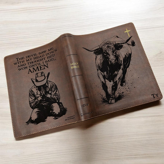 Personalized NIV Journal Bible: Engraved Rodeo Bull and Kneeling Cowboy, Lined Wide Margins