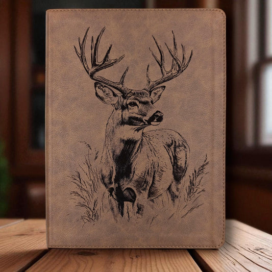 Personalized KJV Bible: Engraved Deer, Wide Margin, Brown