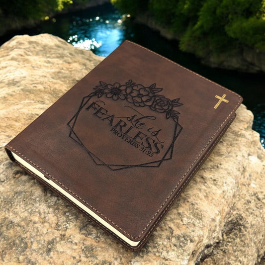 Personalized NIV Journal Bible for Women: She is Fearless Floral Engraved, Lined Wide Margins
