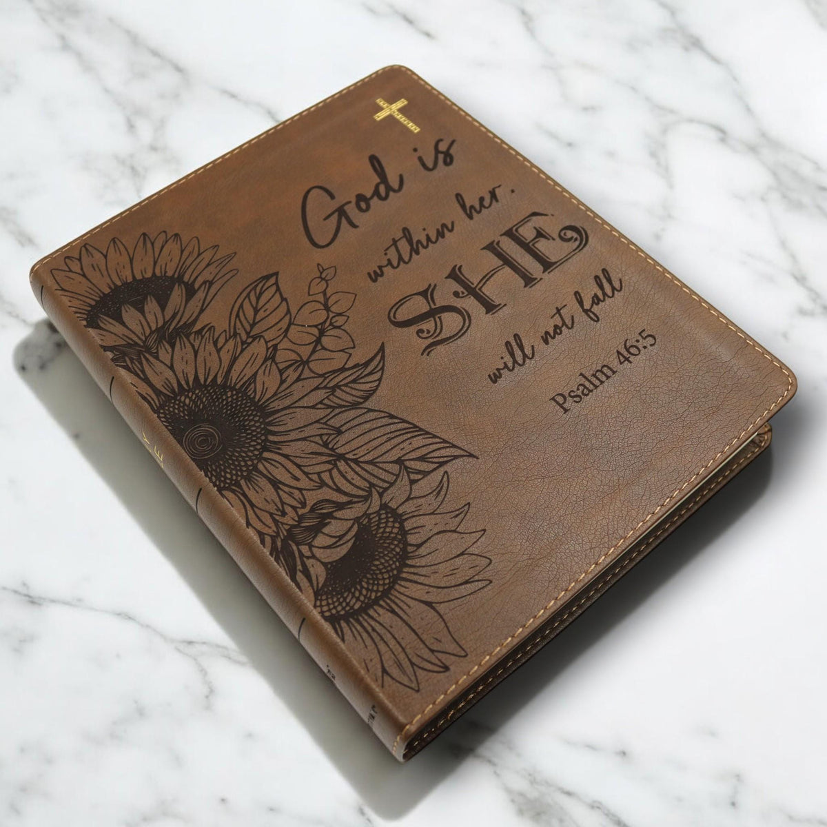 Personalized NIV Journal Bible for Women: Sunflowers and Psalm 46-5 Engraving, Lined Wide Margins