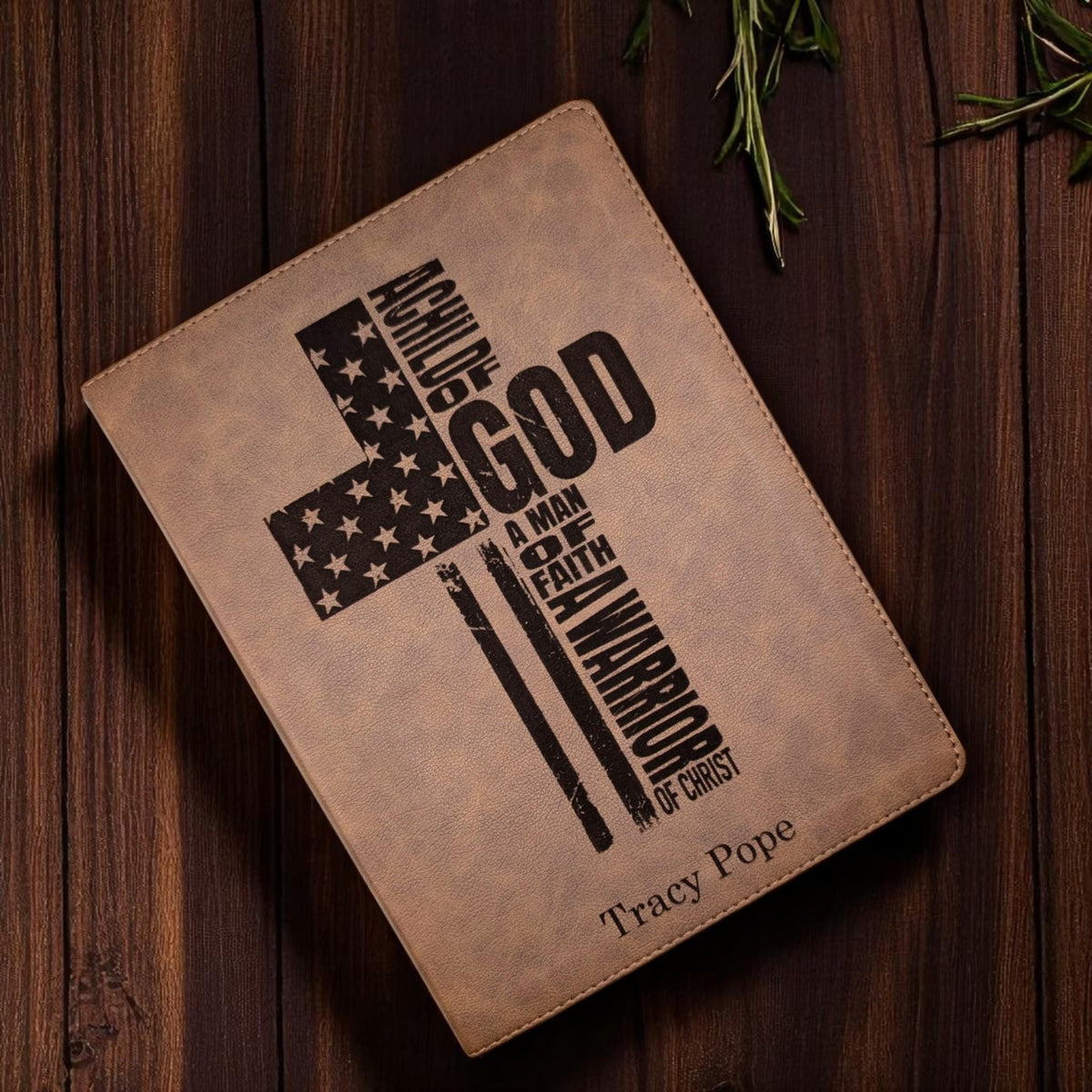 Personalized KJV Bible: Engraved Warrior of God Cross, Wide Margin, Brown Leatherlike