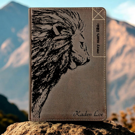 Personalized Every Man's Bible NLT: Engraved Lion, Brown Deluxe Edition