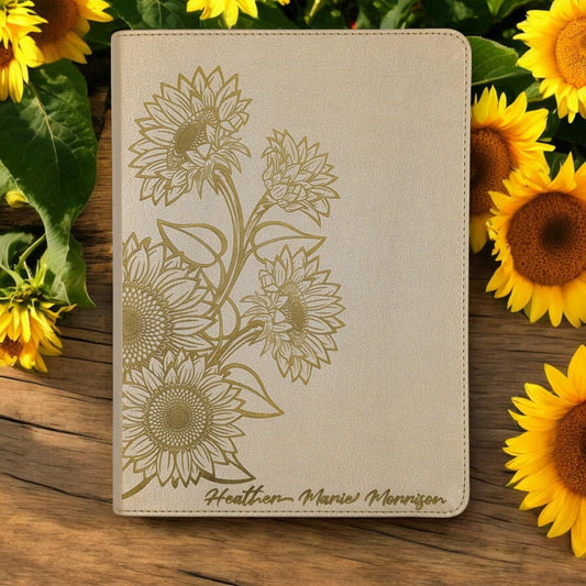 Personalized CSB She Reads Truth Bible: Engraved Sunflower Design, Wide Margins, Champagne Leatherlike