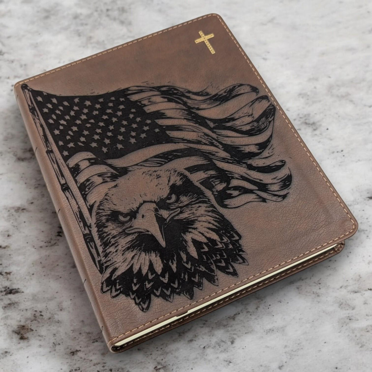 Personalized NIV Journal Bible: Engraved Eagle and American Flag, Lined Wide Margins