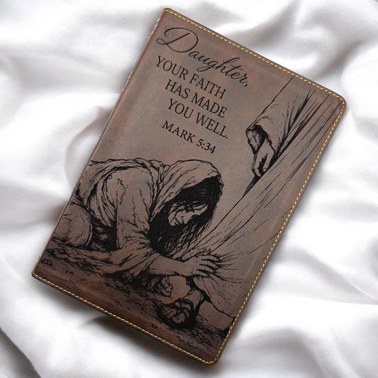 Personalized NKJV Bible with References: Woman Touching Jesus' Garment Engraving, Wide Margins
