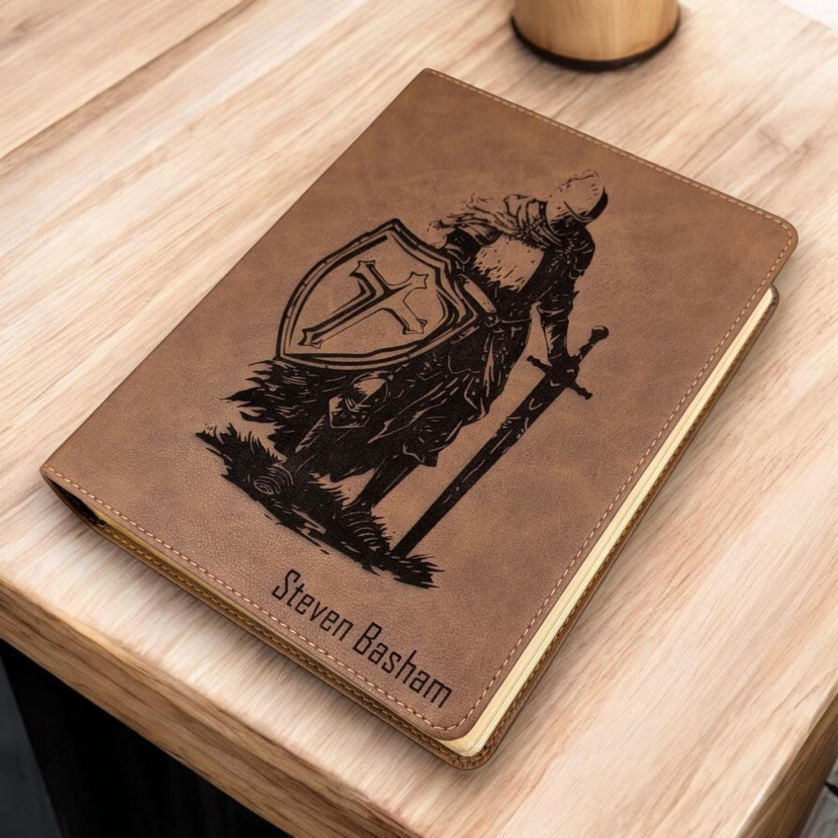 Personalized KJV Bible: Engraved Armor of God Warrior, Wide Margins, Brown Leatherlike