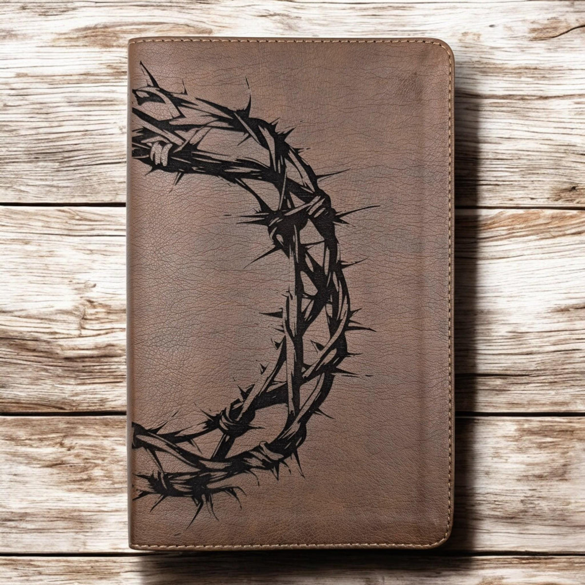 Personalized NLT Thinline Reference Bible: Engraved Crown of Thorns, Rustic Brown Leatherlike