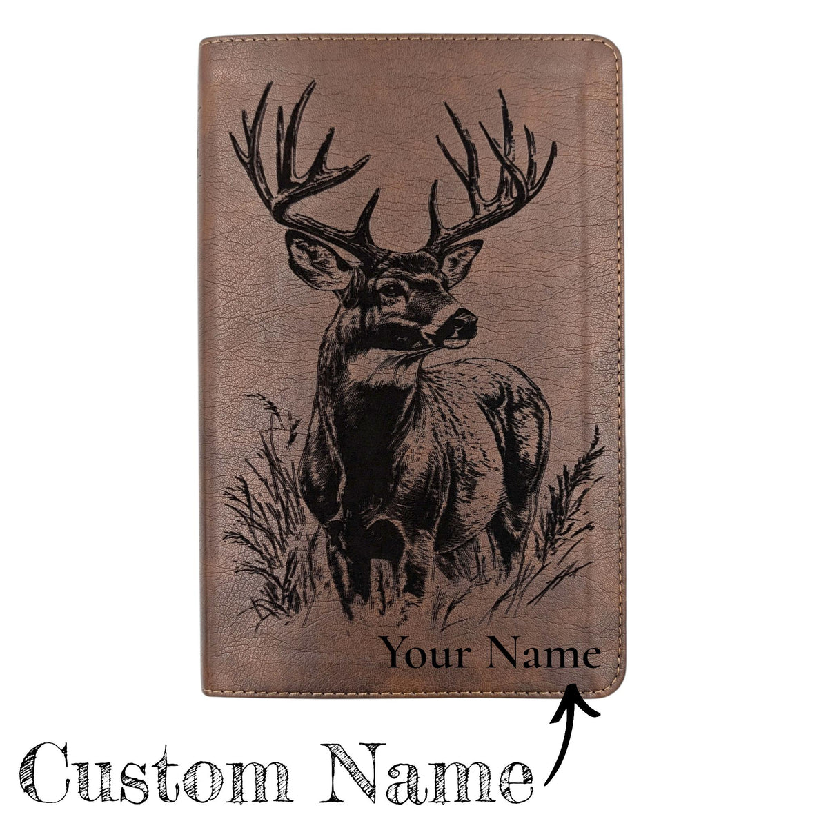 Personalized NLT Thinline Reference Bible: Engraved Buck Deer, Rustic Brown Leatherlike