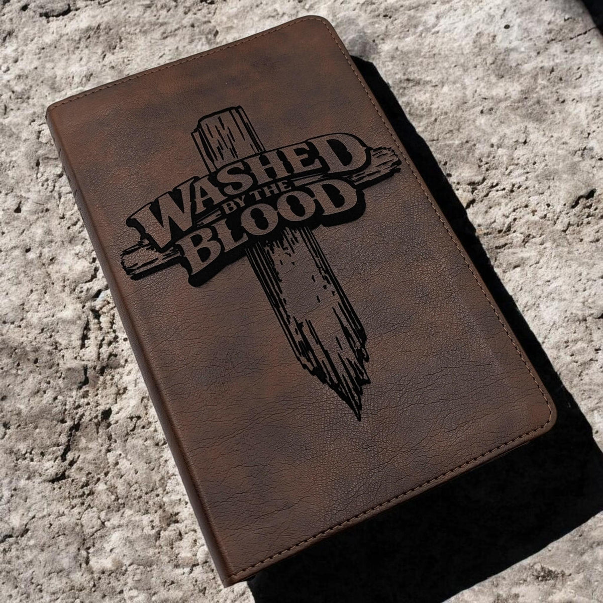 Personalized NLT Thinline Reference Bible: Engraved Washed By The Blood Cross Design, Rustic Brown Cover