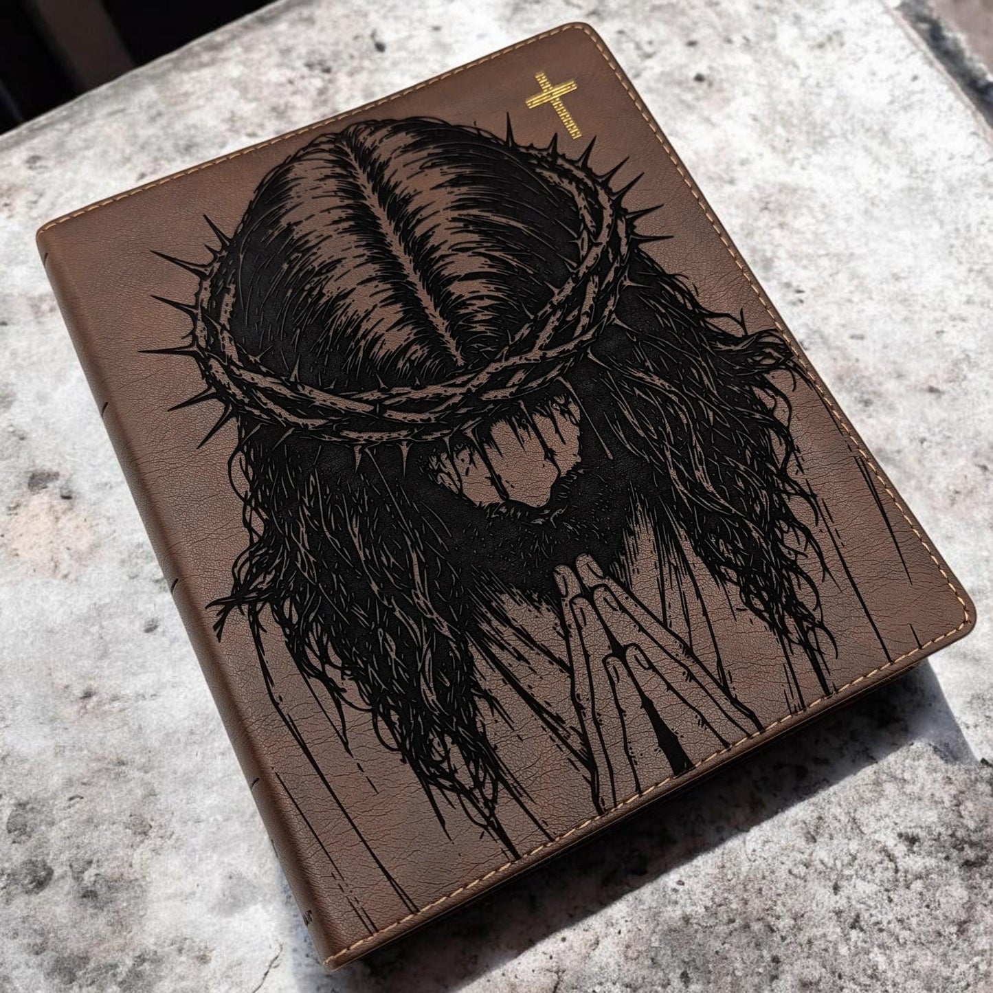 Personalized NIV Journal Bible: Engraved Praying Jesus with Crown of Thorns, Lined Wide Margins