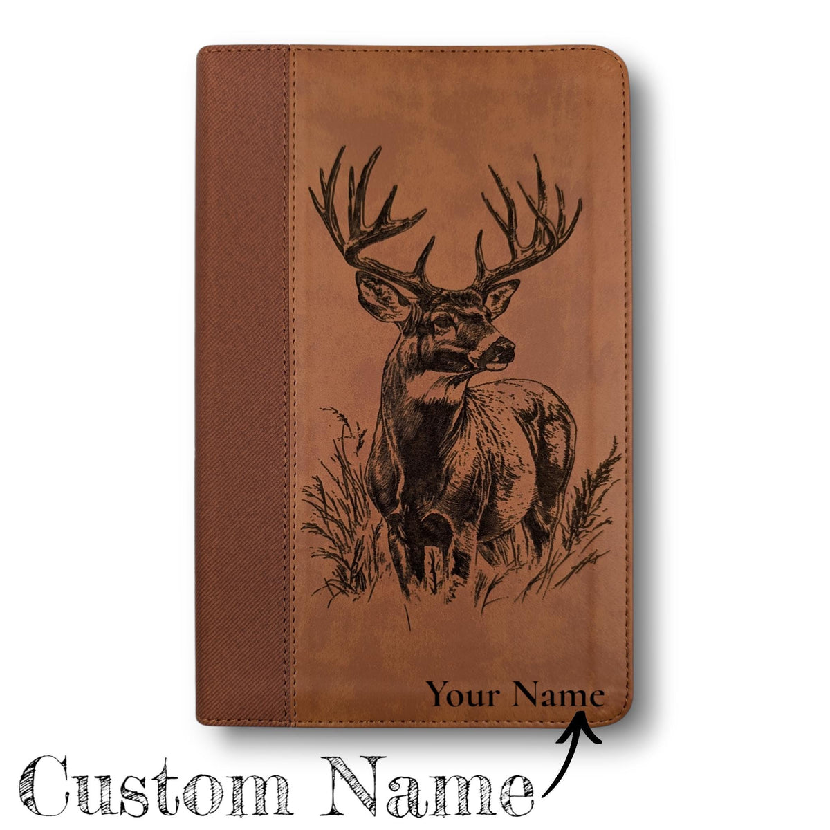Personalized NIV Bible Large Print with Thumb Index: Engraved Buck Deer, Brown Leatherlike