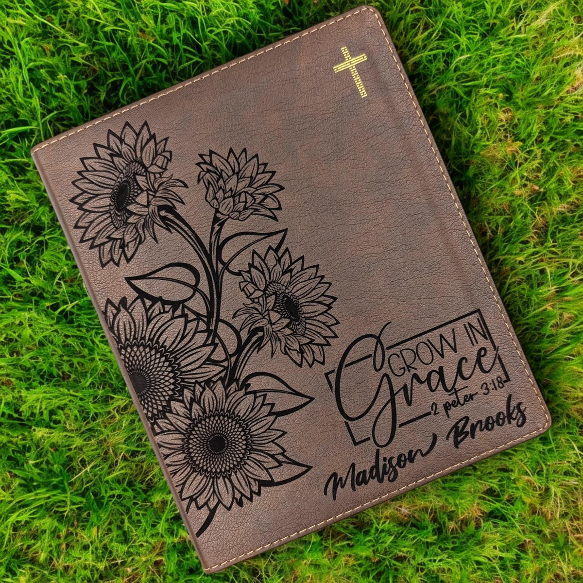 Personalized NIV Journal Bible for Women: Sunflower & Grow in Grace Engraving, Lined Wide Margins