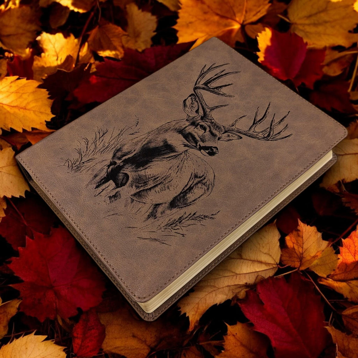 Personalized KJV Bible: Engraved Deer, Wide Margin, Brown