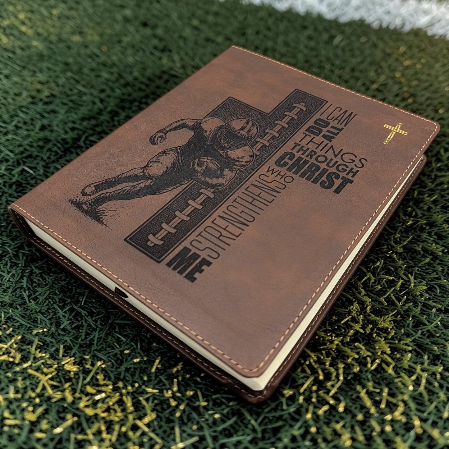 Personalized NIV Journal Bible: Football Cross Engraving, Lined Wide Margins