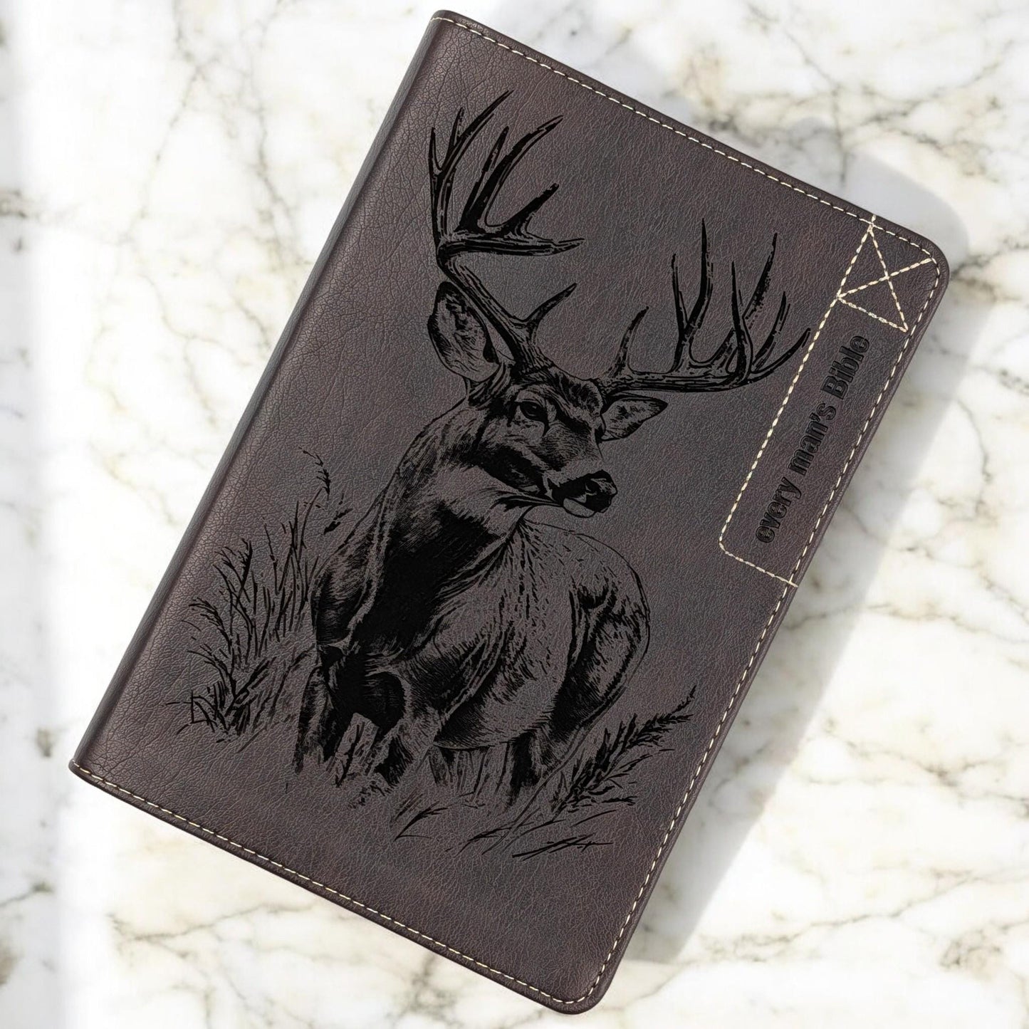 Personalized Every Man's Bible NLT: Engraved Buck Deer, Brown Deluxe Edition