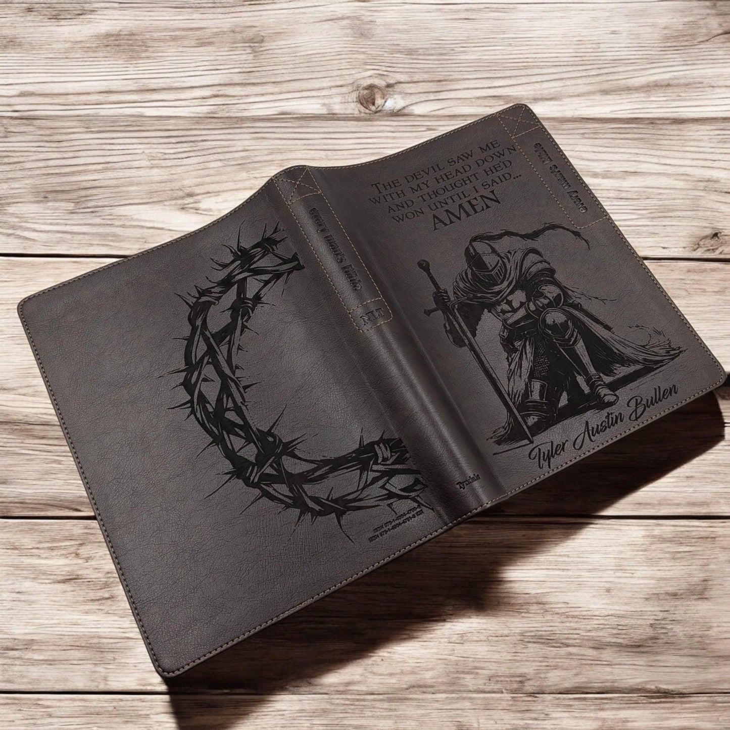 Personalized Every Man's Large Print NLT Bible (Brown): Engraved Warrior & Crown, Optional Thumb Index