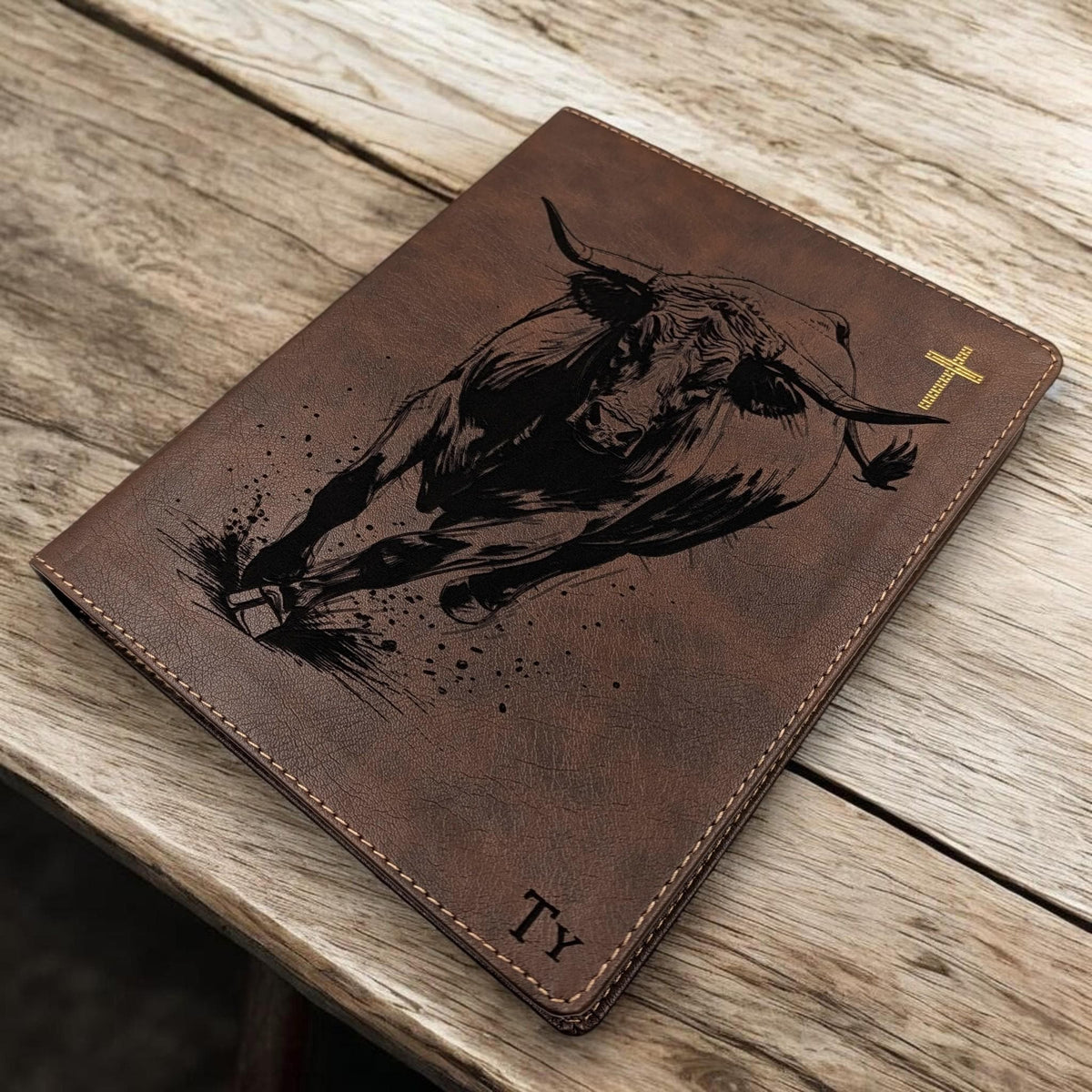 Personalized NIV Journal Bible: Engraved Rodeo Bull and Kneeling Cowboy, Lined Wide Margins