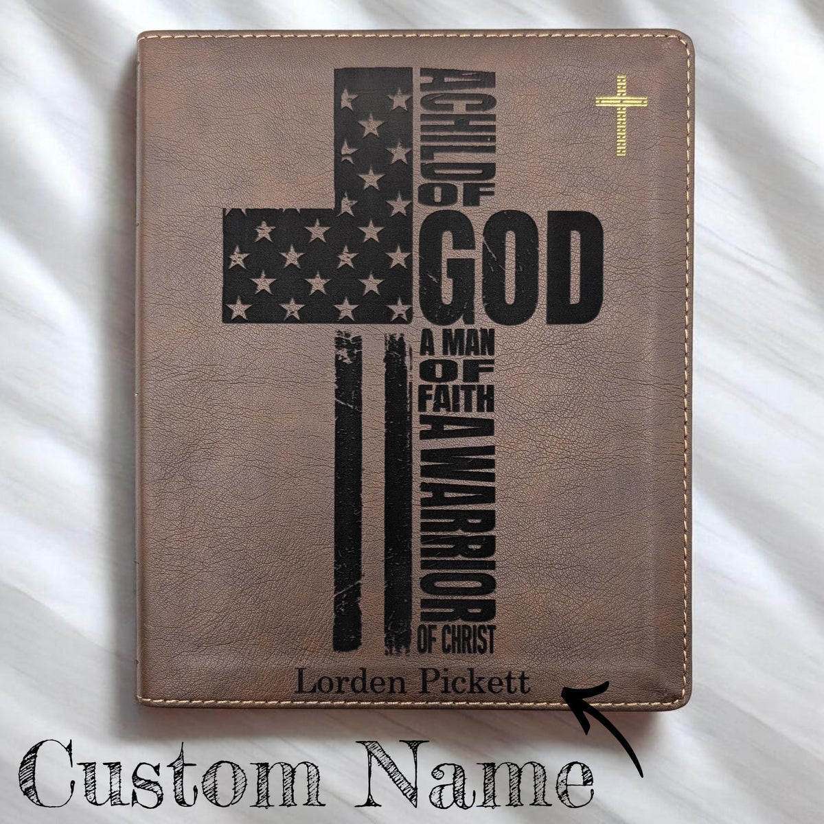 Personalized NIV Journal Bible: Engraved Warrior of God Cross, Lined Wide Margins