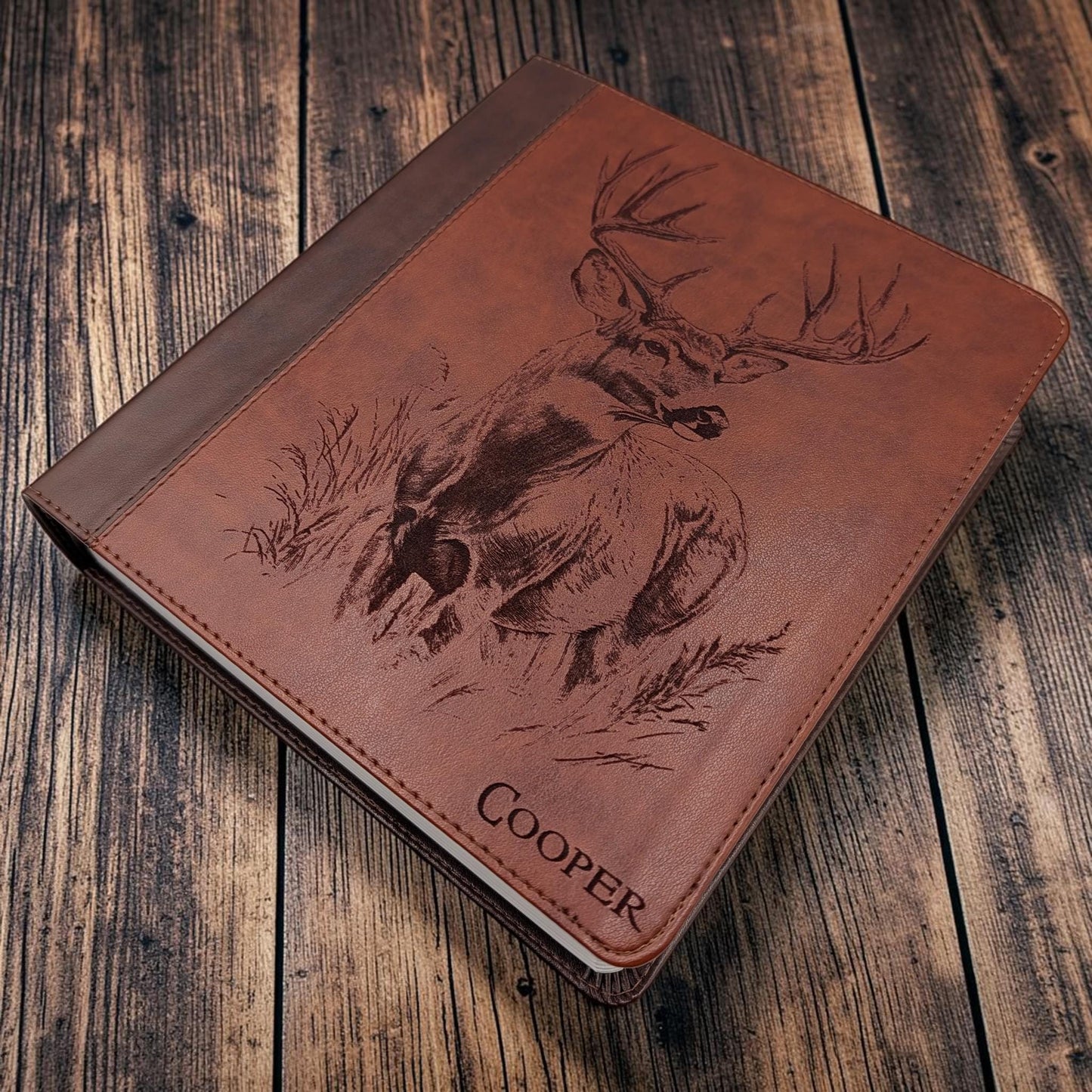 Personalized ESV Journal Study Bible: Engraved Buck Deer, Lined Wide Margins