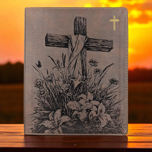 Personalized NIV Journal Bible: Engraved Cross and Wildflowers, Lined Wide Margins