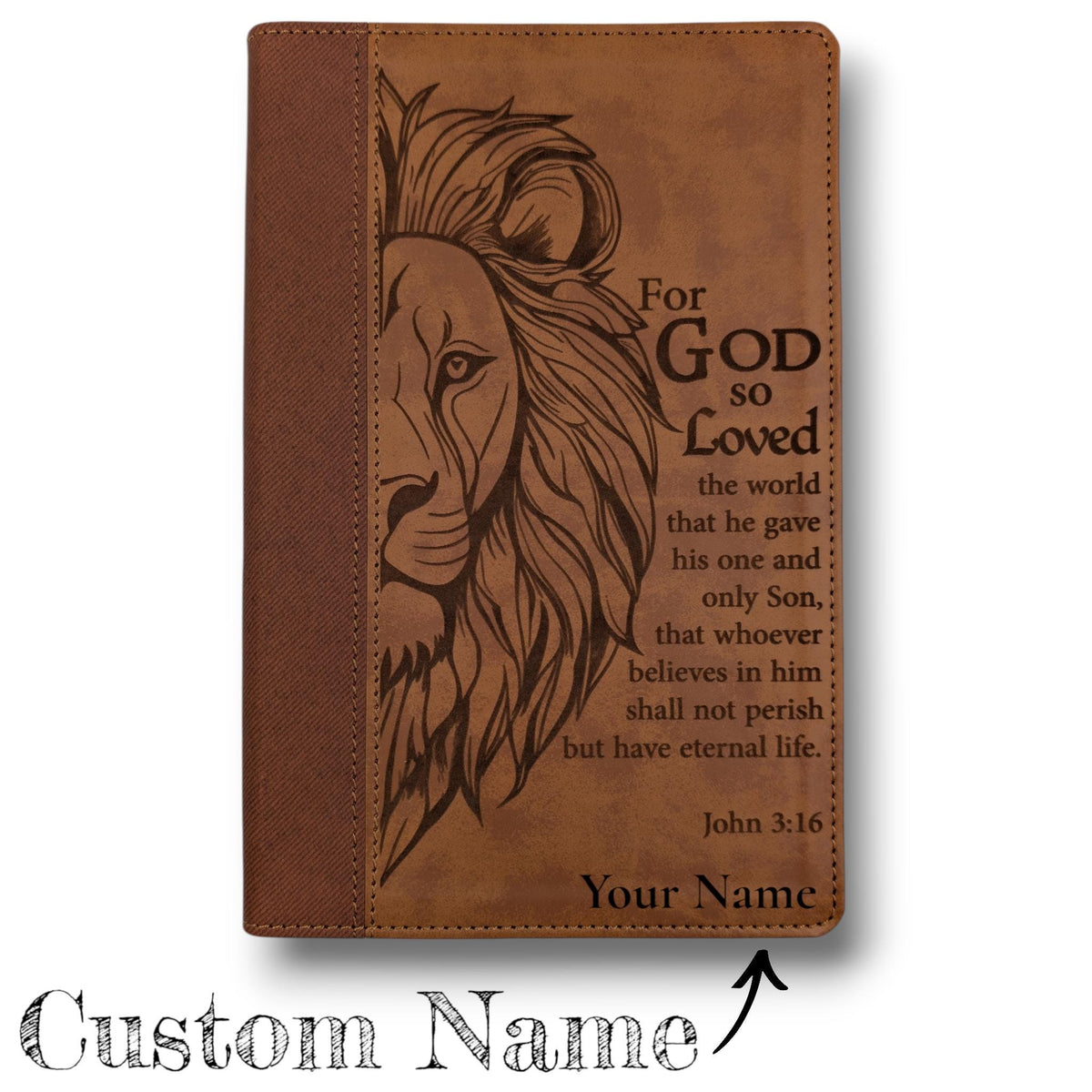 Personalized NIV Bible Large Print: Engraved Lion and John 3-16 Verse, Brown Leatherlike