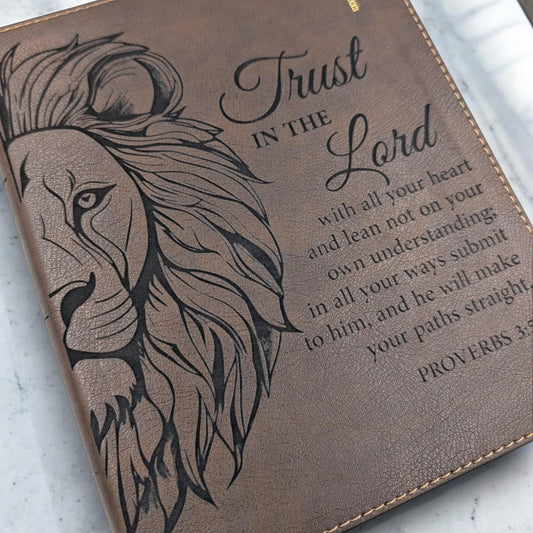 Personalized NIV Journal Bible: Engraved Lion and Trust in the Lord Verse, Lined Wide Margins