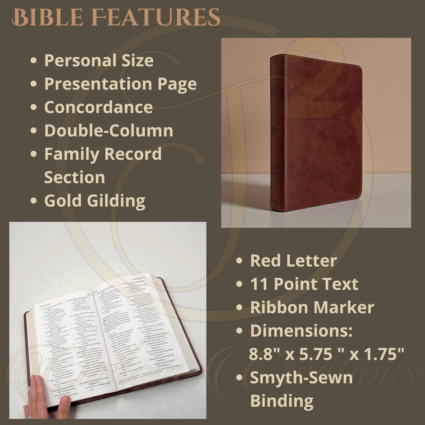 Personalized ESV Bible Large Print: Engraved Lion, Custom Name, Red Letter