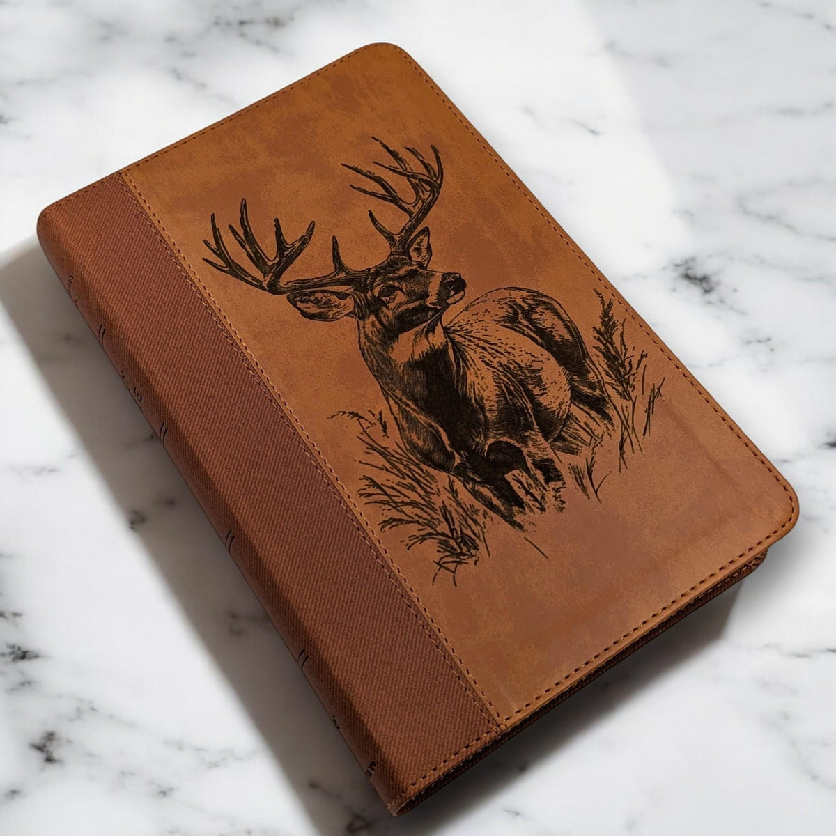 Personalized NIV Bible Large Print: Engraved Buck Deer, Brown Leatherlike