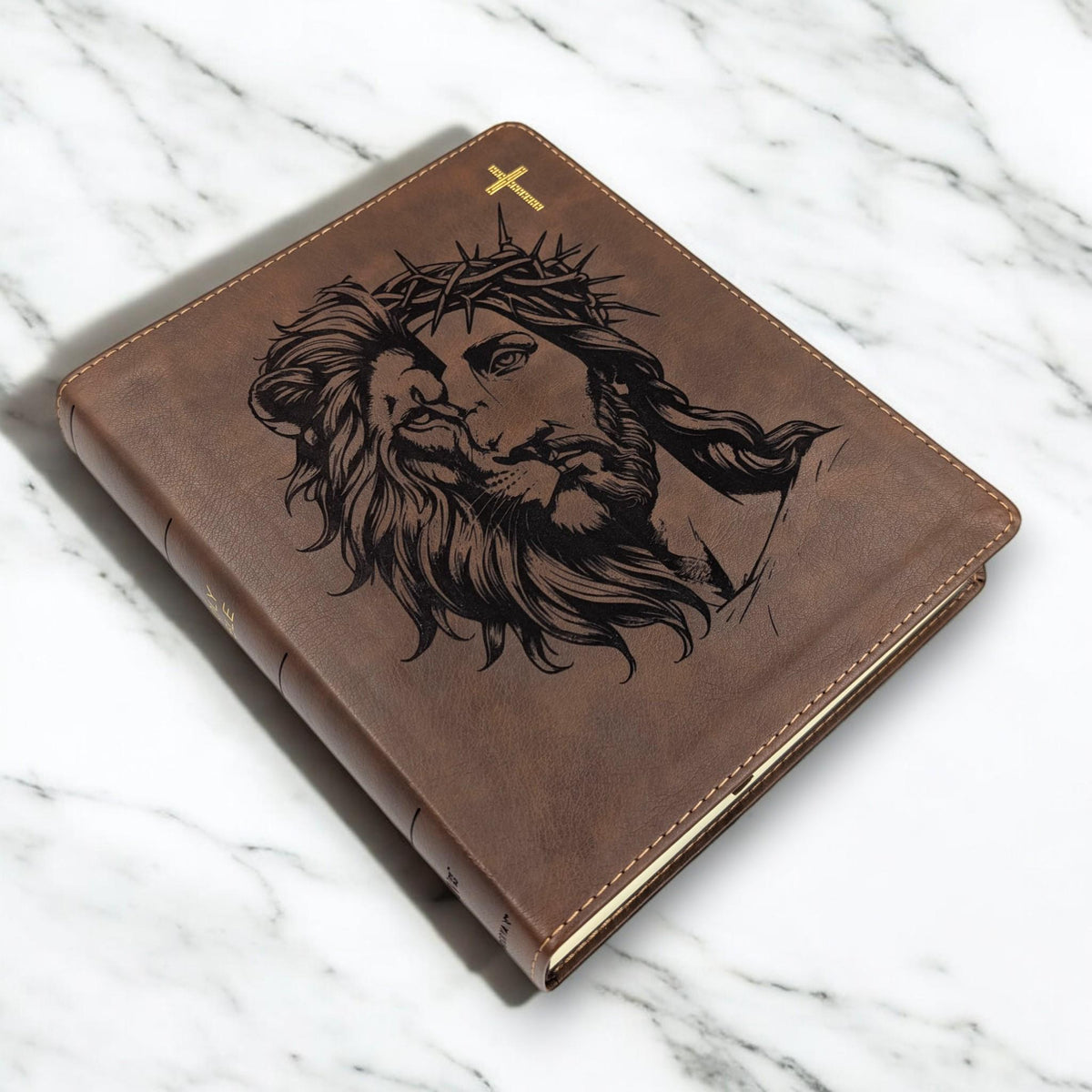 Personalized NIV Journal Bible: Engraved Lion and Jesus, Lined Wide Margins