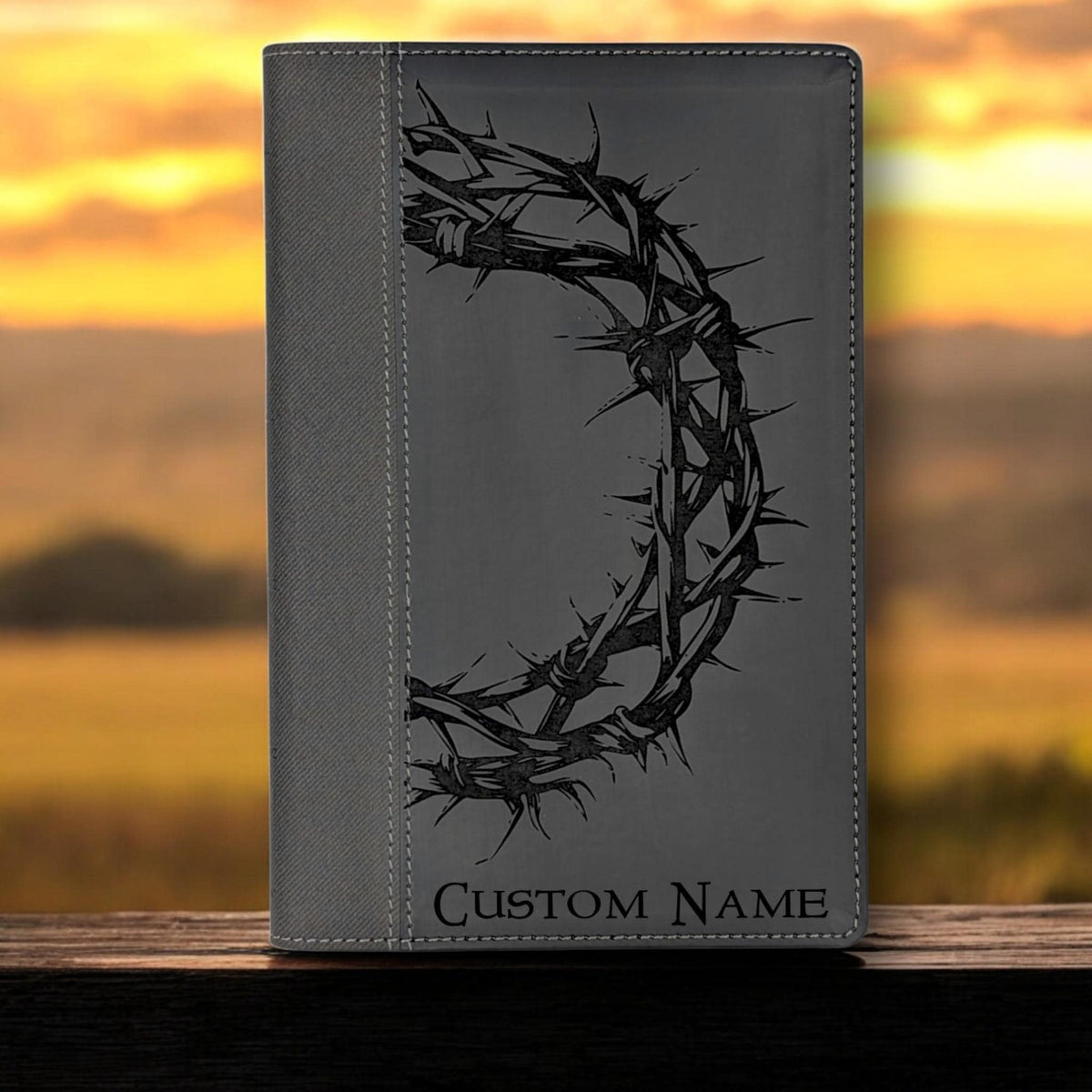 Personalized NIV Bible Large Print: Engraved Crown of Thorns, Black Leatherlike